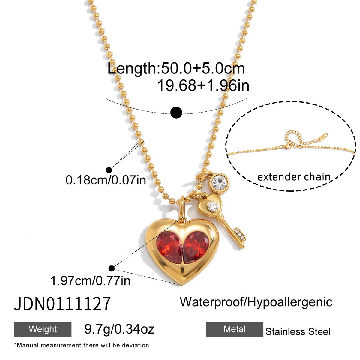 Kika Classic Red Zircon Heart Shaped Necklace