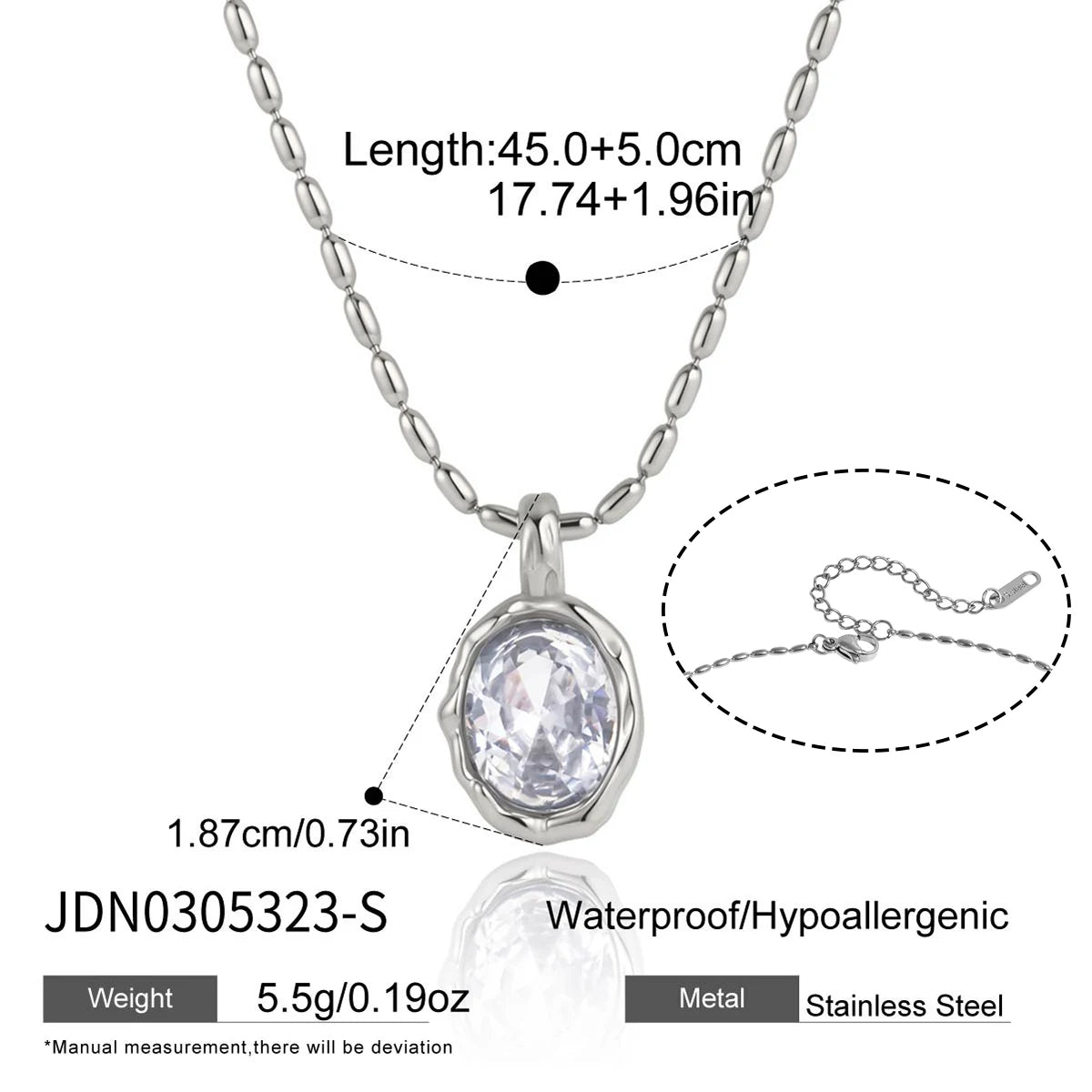 Kika Classic Geometric Zircon Pendant Necklace Minimalist 18K Gold Plated Stainless Steel 316L