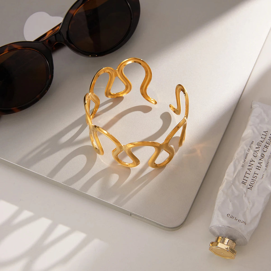 Kika Gold Color Wave-style Hollow-out Open Bracelet  18K PVD Plated Stainless Steel