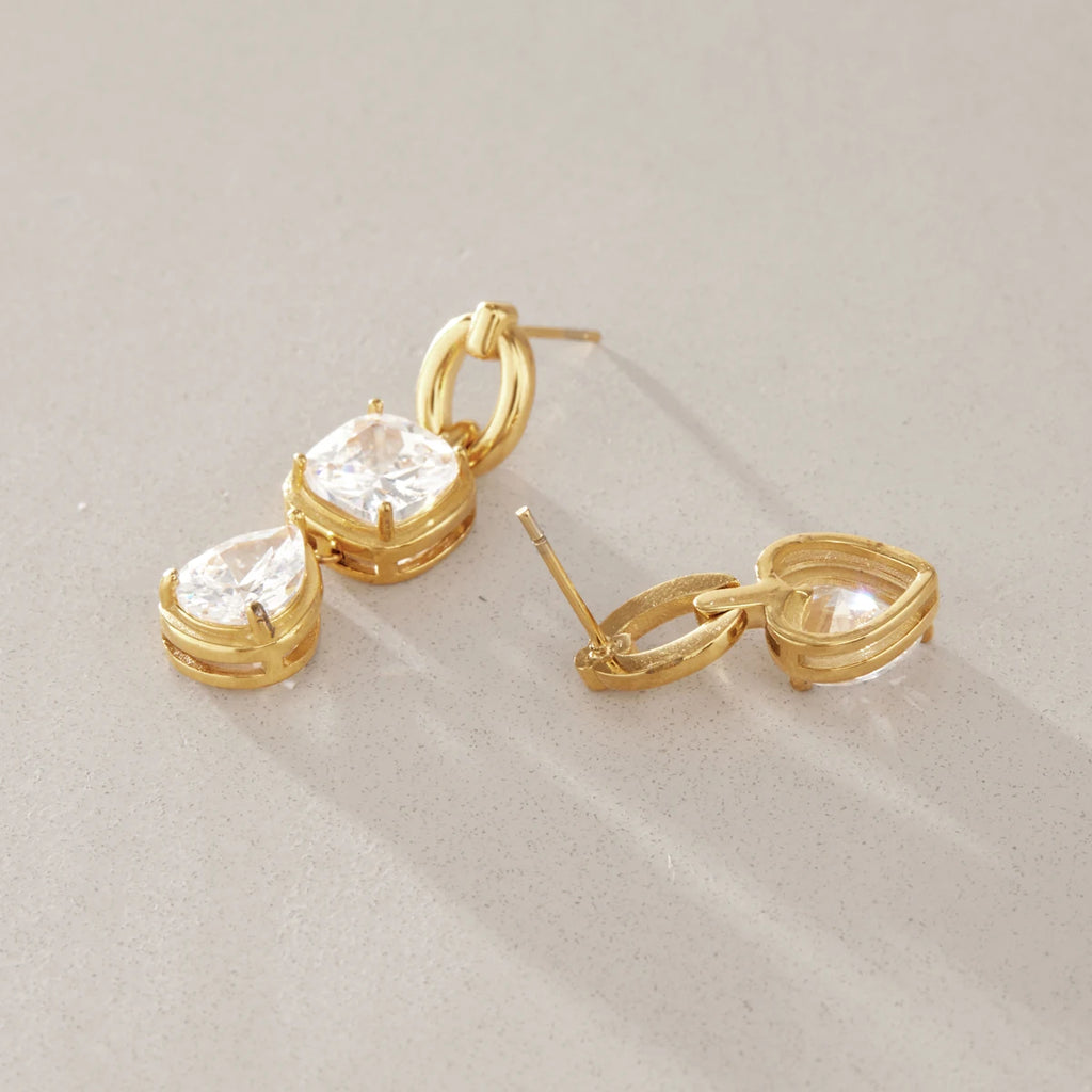 KIKA Asymmetric Zircon Drop Earrings For Women Minimalist 18K Gold PVD Plated Stainless Steel Earrings Fashion Jewelry Gift