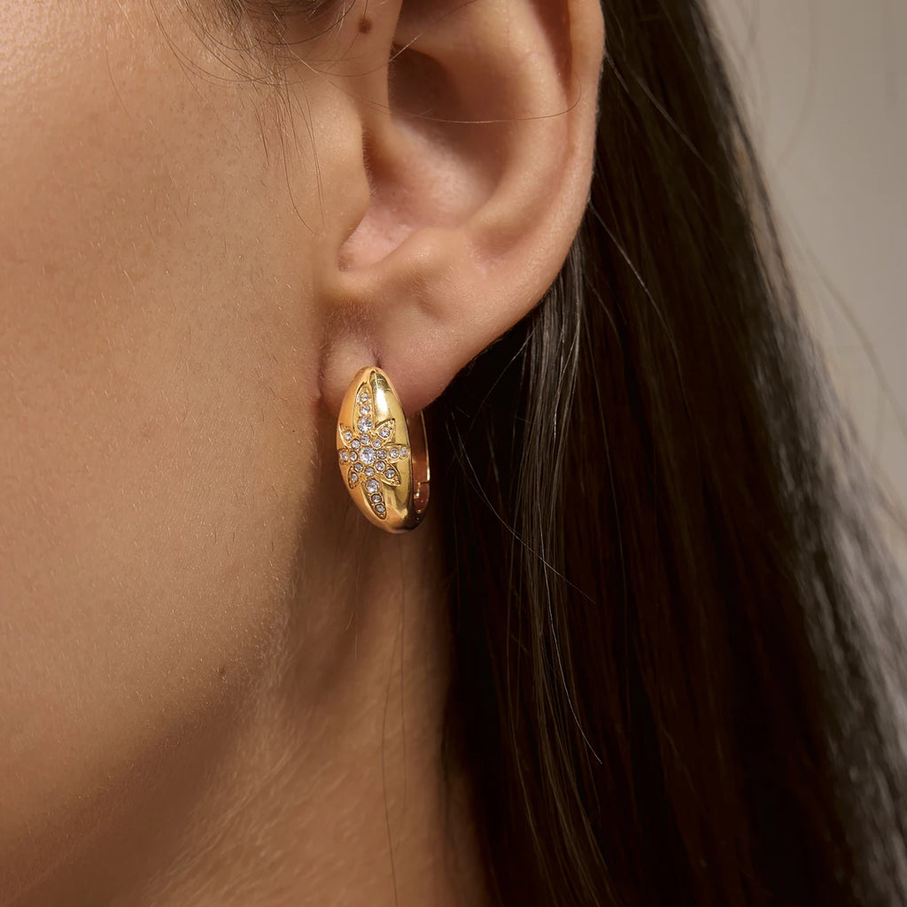 Kika Classic Crystal Star Clip Earrings 18K Gold PVD Plated Stainless Steel 316L