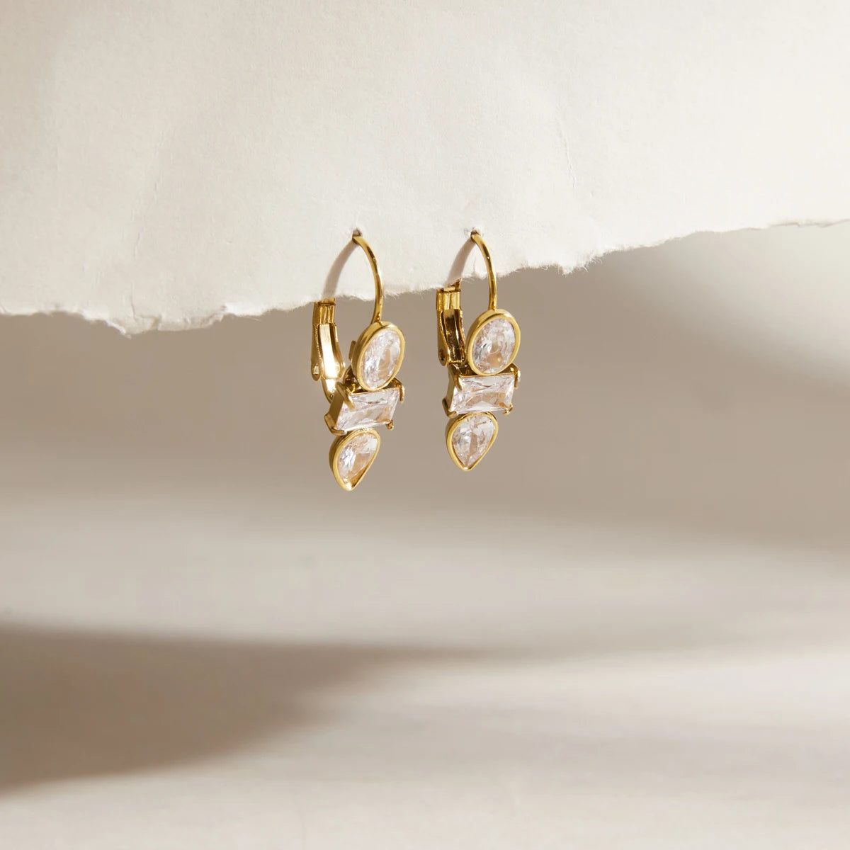 Kika Elegant Geometric Zircon Drop Earrings 18K Gold PVD Plated Stainless Steel 316L