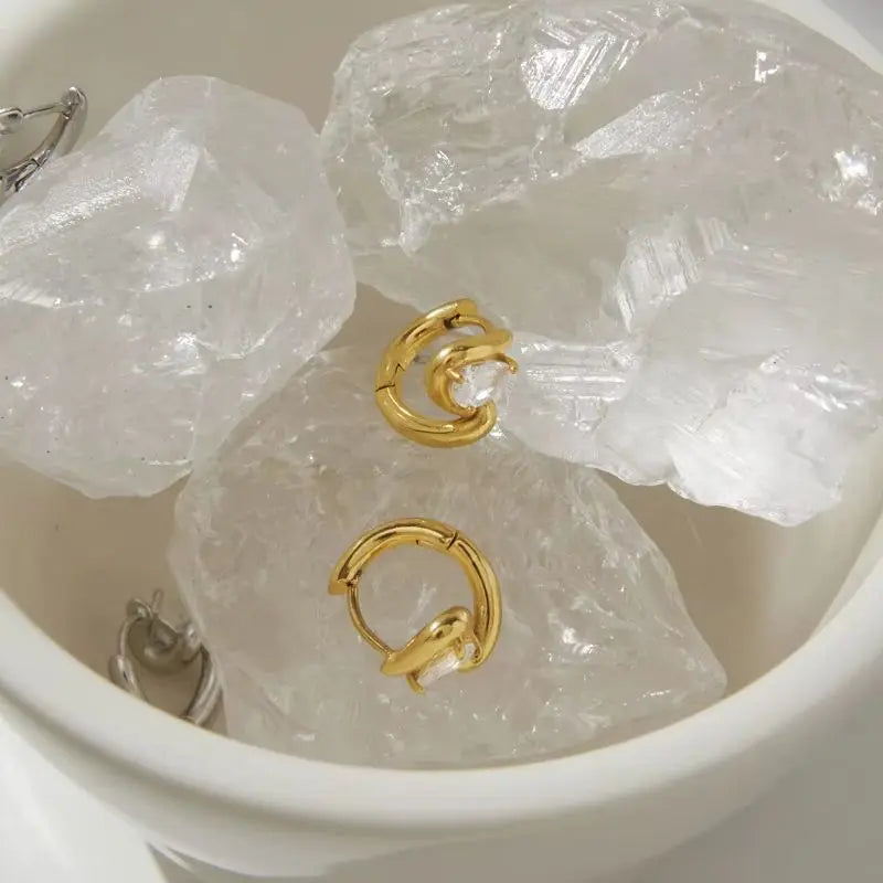 Kika Delicate White Teardrop Shaped Zircon Twisted Wave Stud Earrings