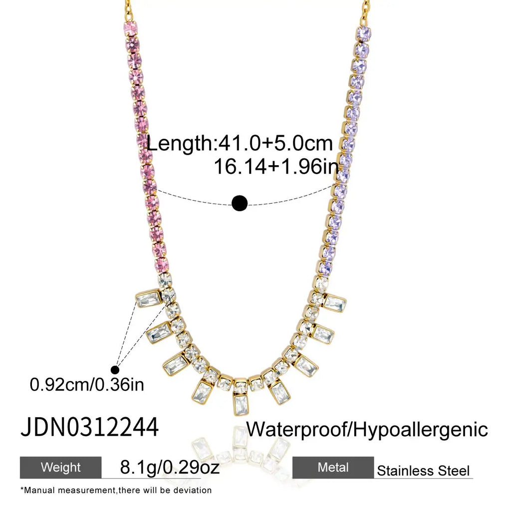 Kika Delicate Square Colorful Zircons Chain Necklace