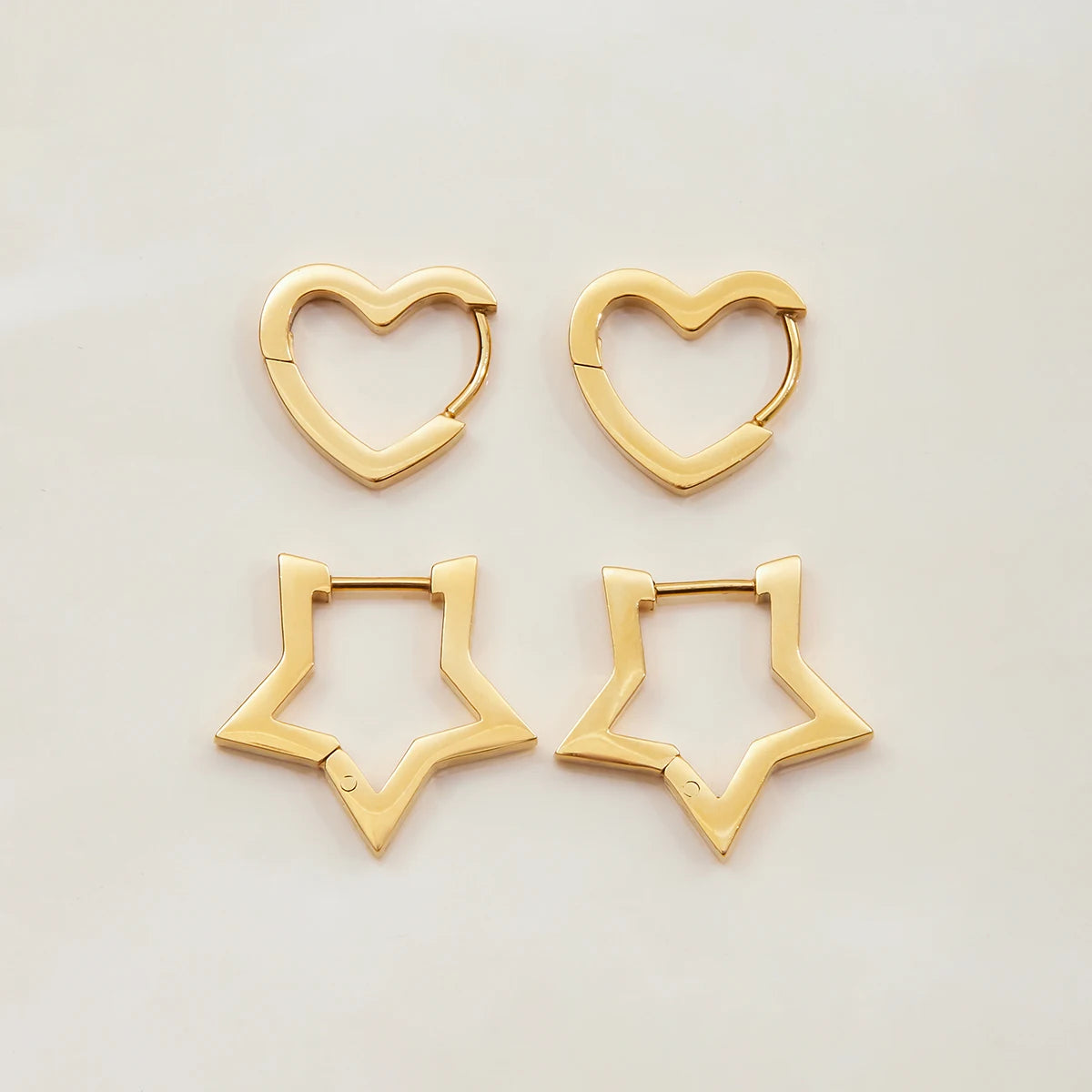 Smooth Heart Shaped Pentagram Earrings