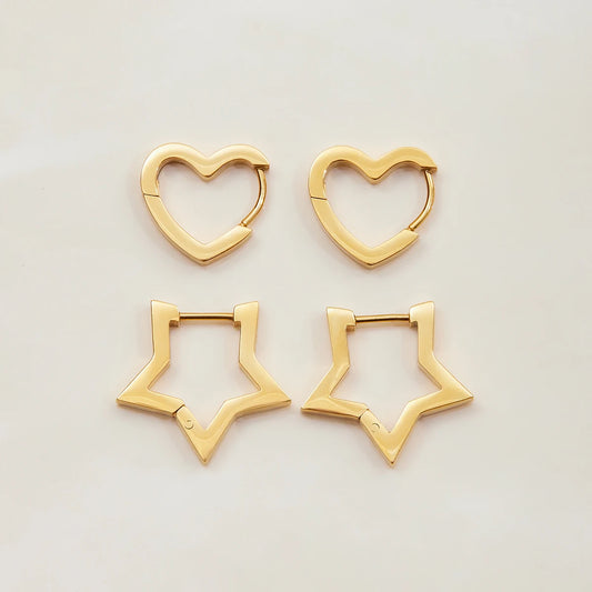Smooth Heart Shaped Pentagram Earrings