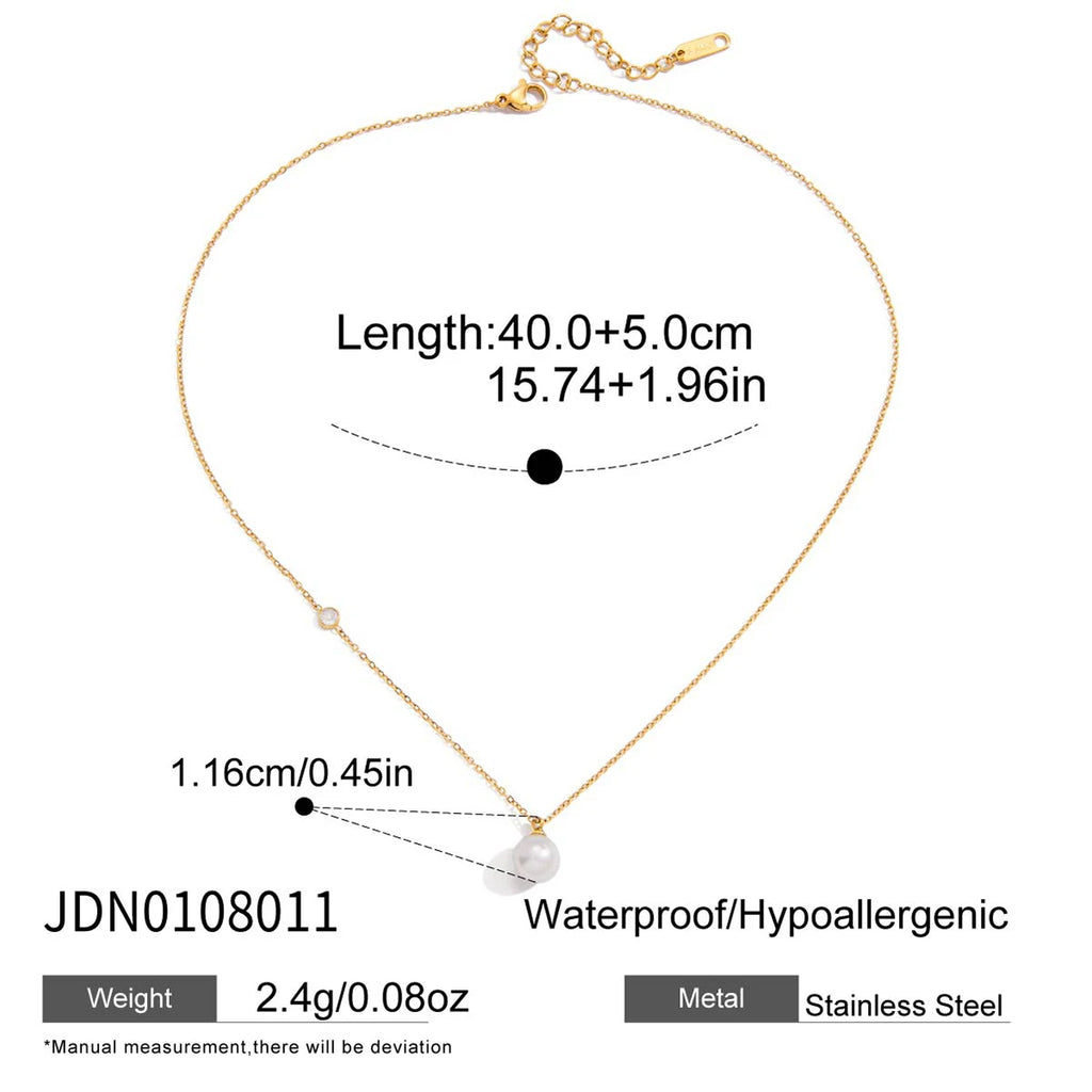 Kika Elegant Pearl Pendant Necklace White Round Zircon