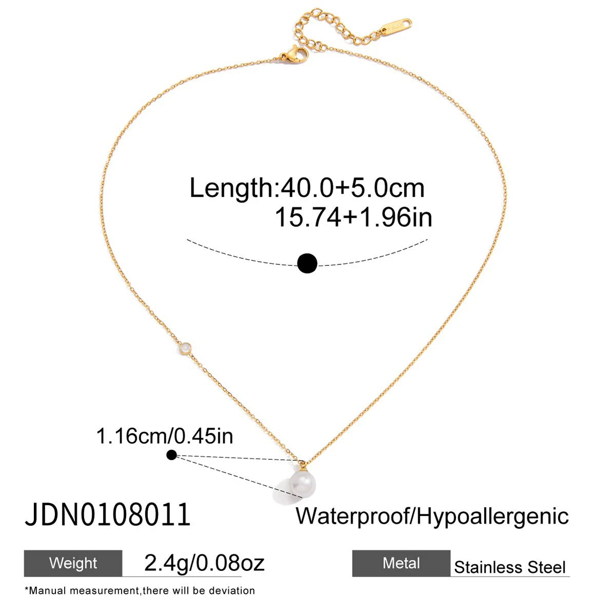 Kika Elegant Pearl Pendant Necklace White Round Zircon