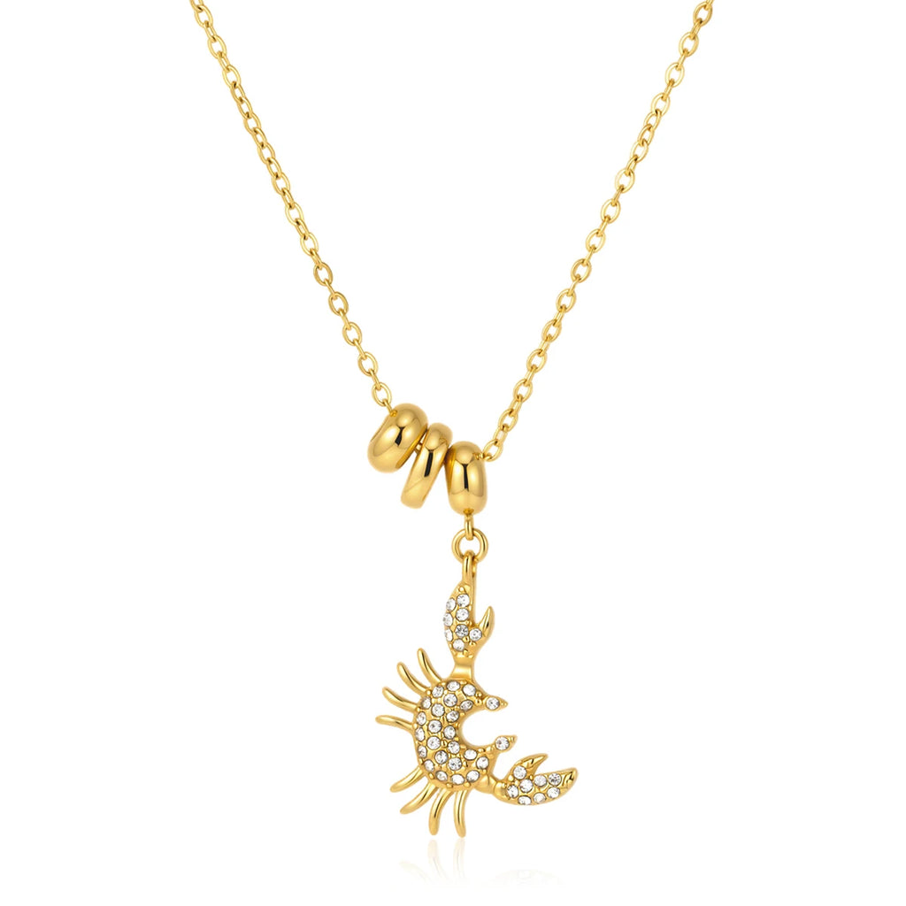 Kika Delicate Lobster Crab White Diamond Ring Bead Chain O-Chain Necklace