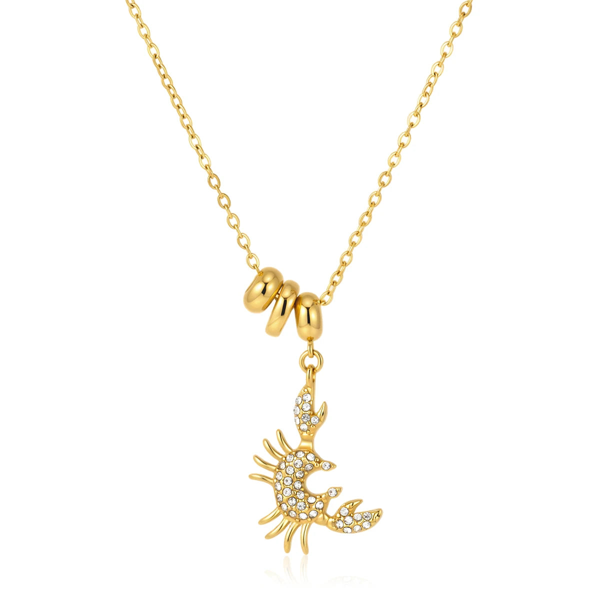 Kika Delicate Lobster Crab White Diamond Ring Bead Chain O-Chain Necklace