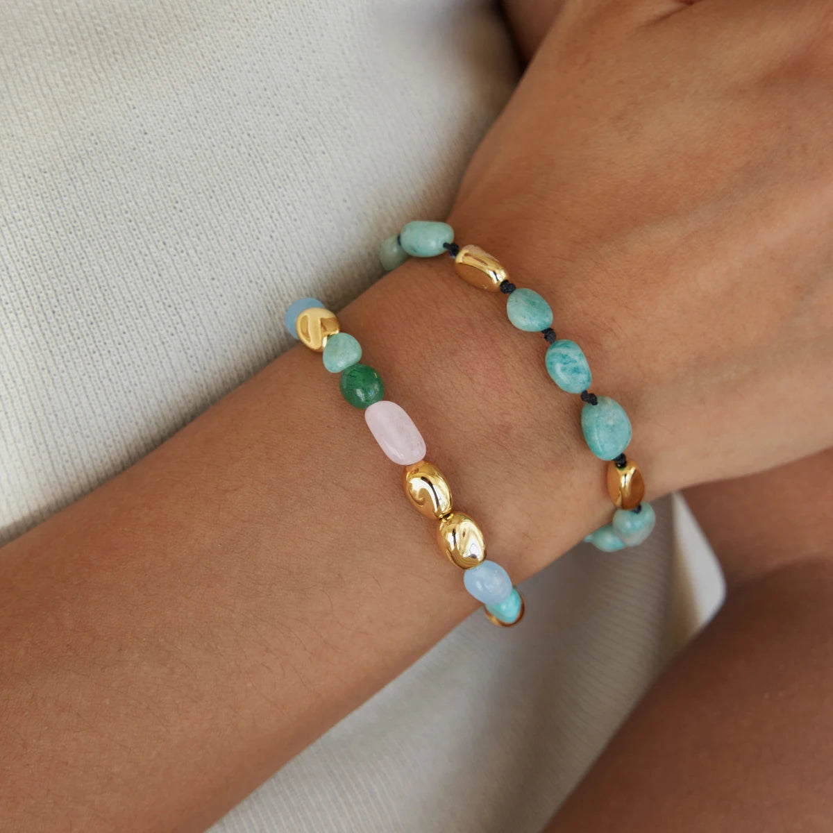 KIKA Elegant Natural Stone CCB Beads Bracelet For Women Minimalist 18K Gold Plated Stainless Steel Bracelet Fashion Jewelry