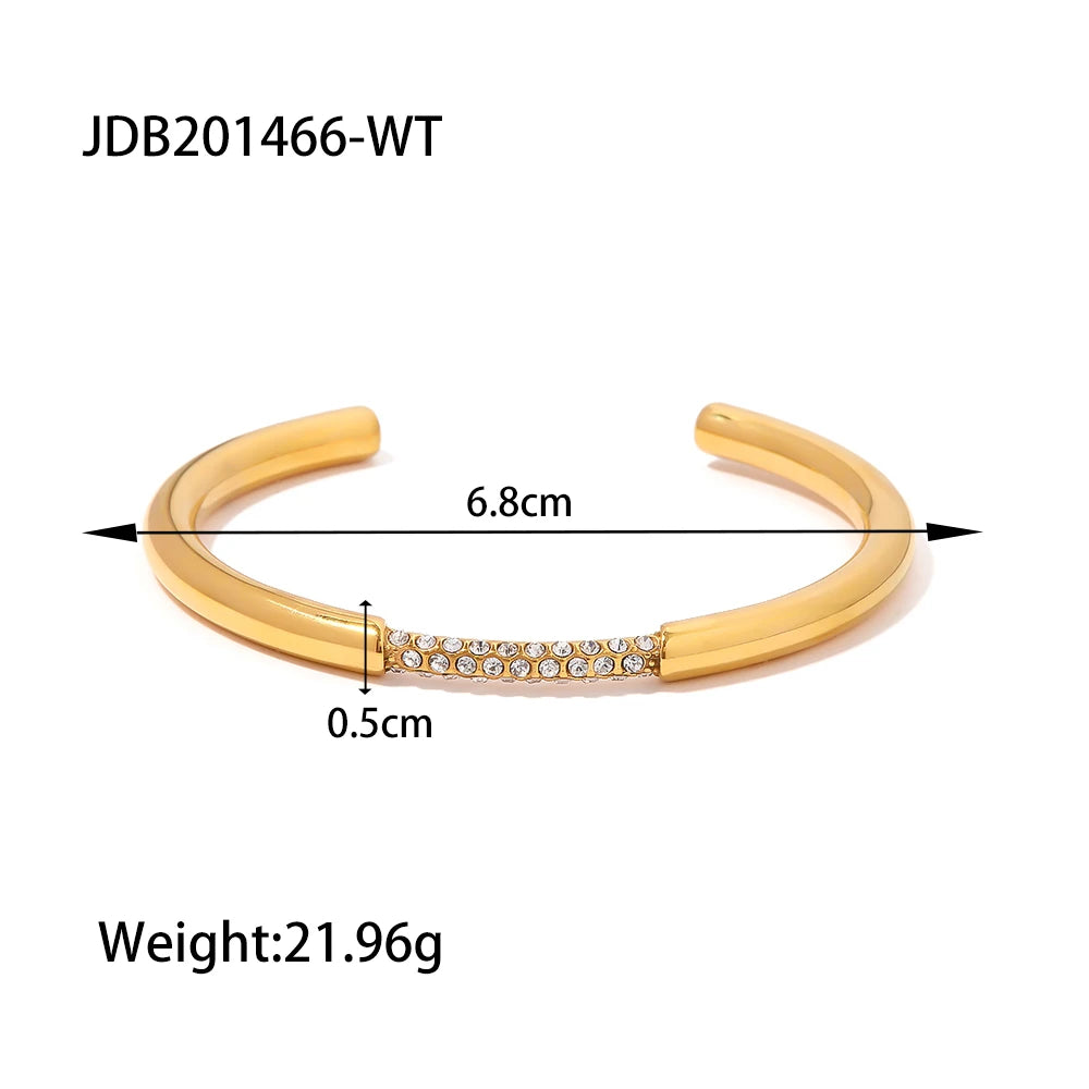 Kika Waterproof Metal Texture 18K Gold Color Stainless Steel Cuff Open Bracelet Bangle