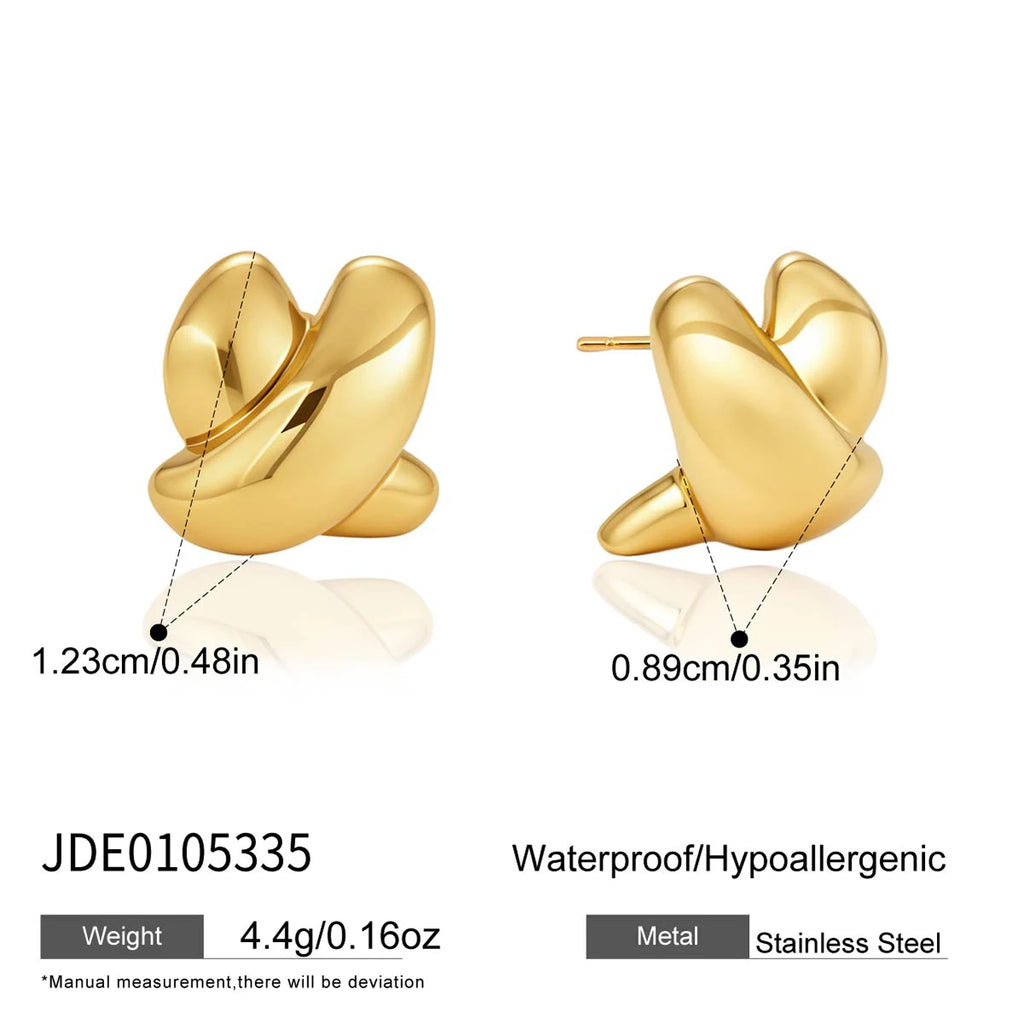 Kika Classic Crossed X Shape Stud Earrings Minimalist 18K Gold Plated Stainless Steel 316L