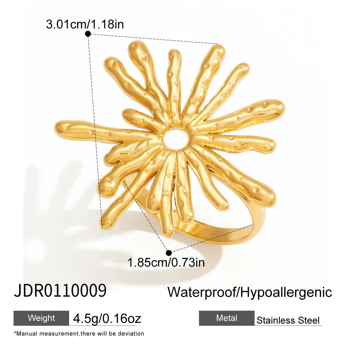 Kika Classic Unique Sun Shaped Hollow Ring Gold Color Stainless Steel