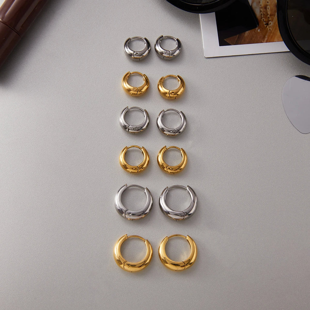 KIKA Simple Classic 18K Gold Color PVD Plated Stainless Steel 316L Chubby Earrings 12mm 14mm 18mm