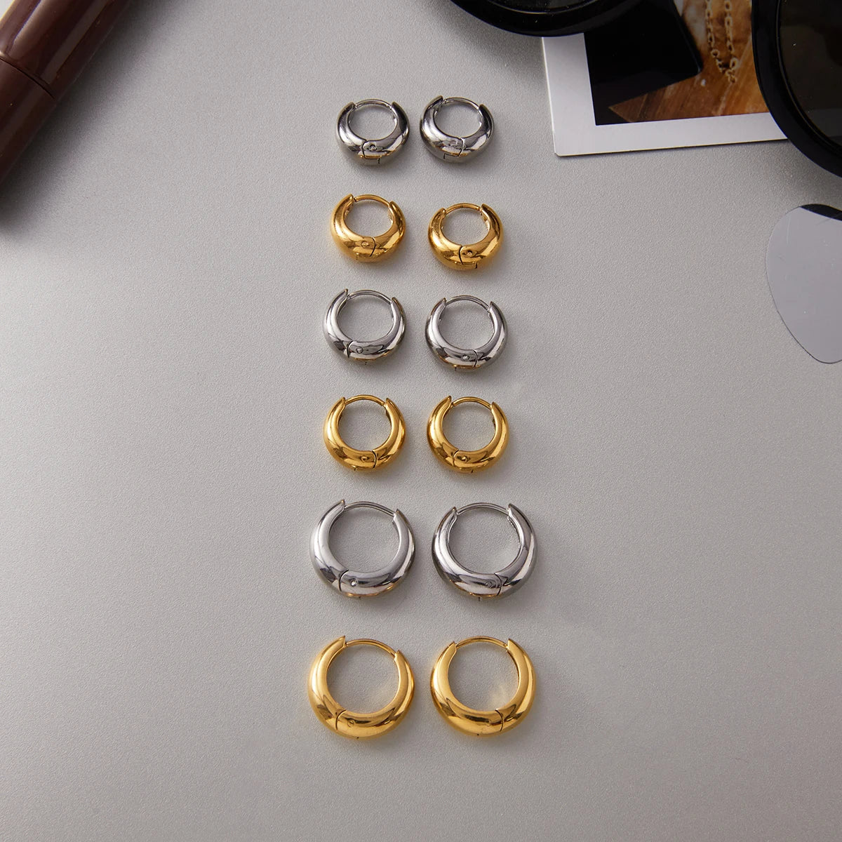KIKA Simple Classic 18K Gold Color PVD Plated Stainless Steel 316L Chubby Earrings 12mm 14mm 18mm