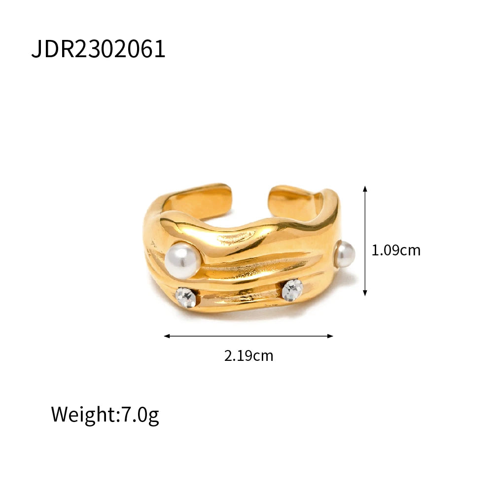 KIKA Shell Pearl Stainless Steel Opening Ring Tarnish Free Texture Exquisite Delicate Finger Charm Fashion Gold Color Jewelry