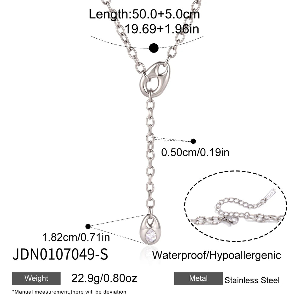 KIKA Classic Zircon Water Drop Pendant Y Shape Chain Necklace For Women Minimalist Stainless Steel Necklace Fashion Jewelry