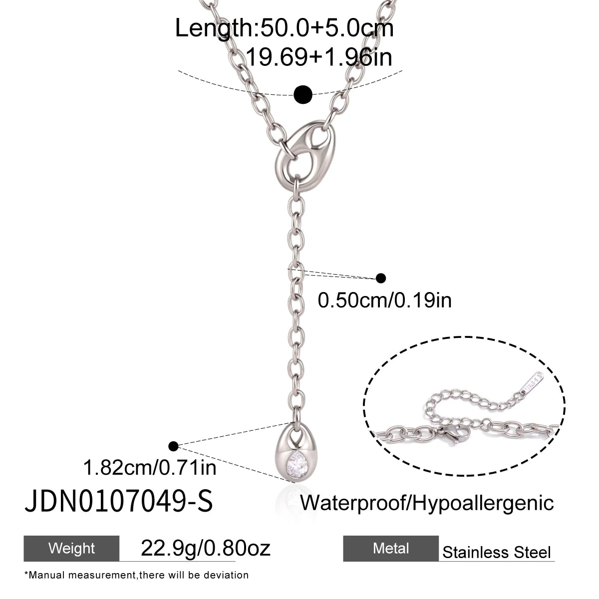 KIKA Classic Zircon Water Drop Pendant Y Shape Chain Necklace For Women Minimalist Stainless Steel Necklace Fashion Jewelry