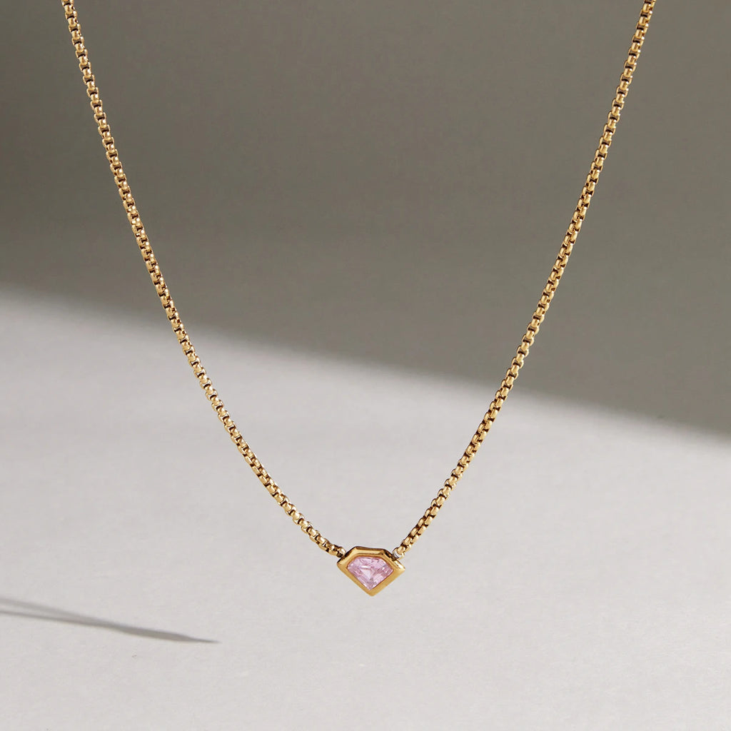 KIKA Geometric Pink Zircon Pendant Necklace For Women Minimalist 18K Gold PVD Plated Stainless Steel Necklace Fashion Jewelry