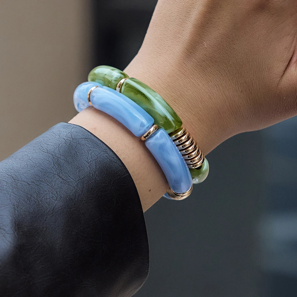 KIKA Gradient Resin Bangle Set PVD Plated Stainless Steel 316L Hypoallergenic Waterproof Bracelets
