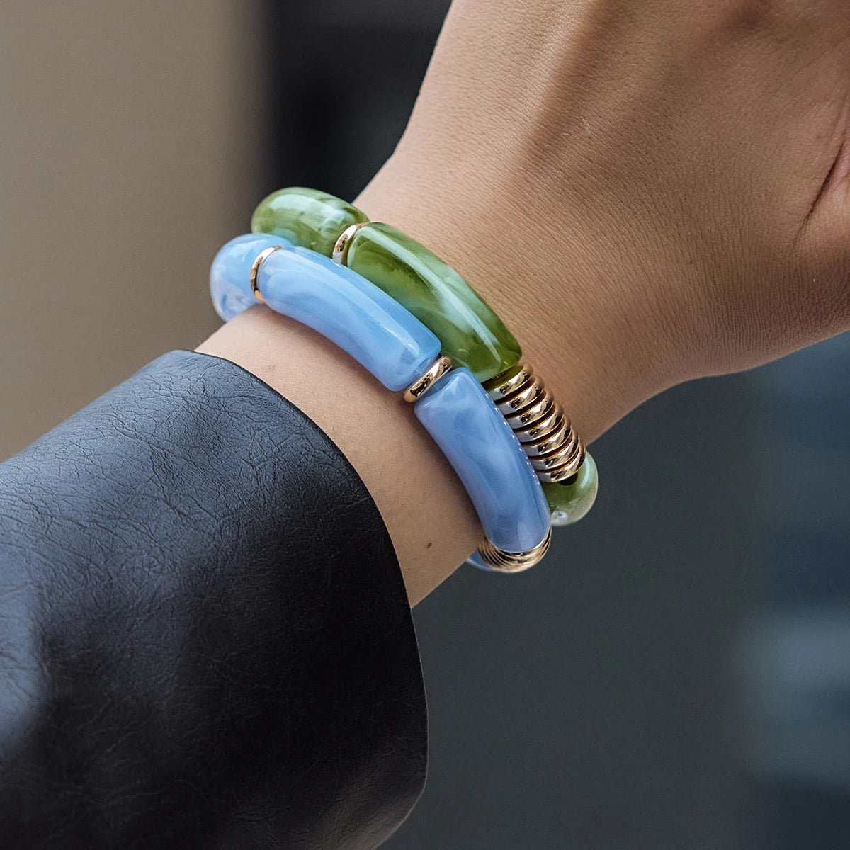 KIKA Gradient Resin Bangle Set PVD Plated Stainless Steel 316L Hypoallergenic Waterproof Bracelets