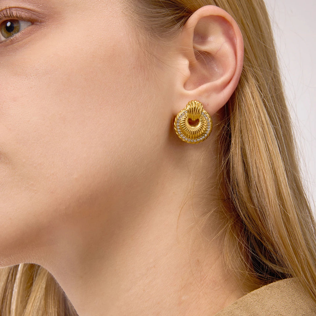 KIKA Simple Classic Round Hollow Thread Bull Horn Earrings 18K Gold Color PVD  Plated Stainless Steel 316L Door Handle Ear Studs