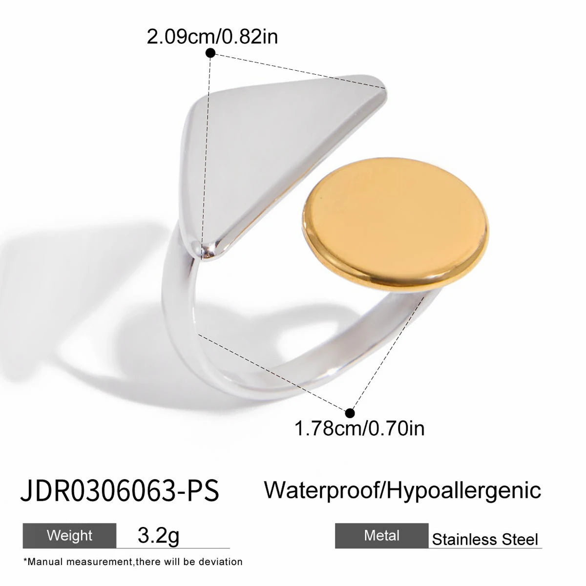 KIKA Minimalist Classic 18K Gold Color PVD Plated Stainless Steel 316L Geometric Pattern Asymmetric Ring Waterproof