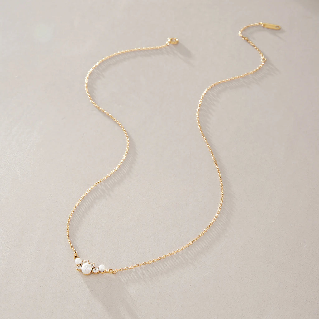 KIKA Delicate Zircon Imitation Pearl Pendant Necklace 18K Gold Plated Stainless Steel 316L