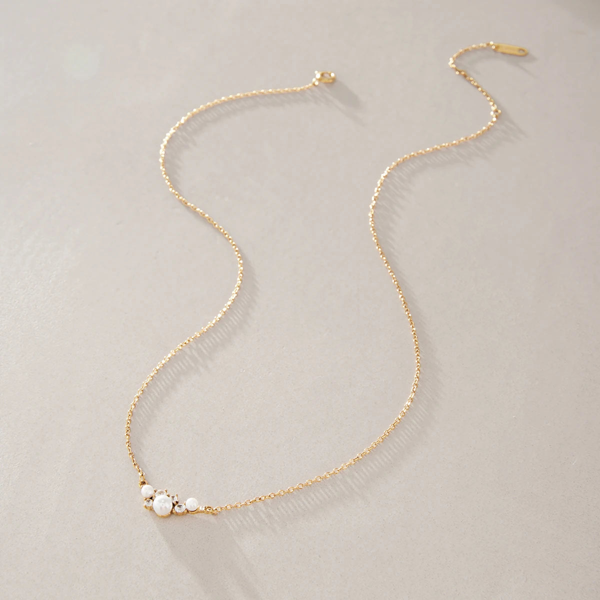 KIKA Delicate Zircon Imitation Pearl Pendant Necklace 18K Gold Plated Stainless Steel 316L