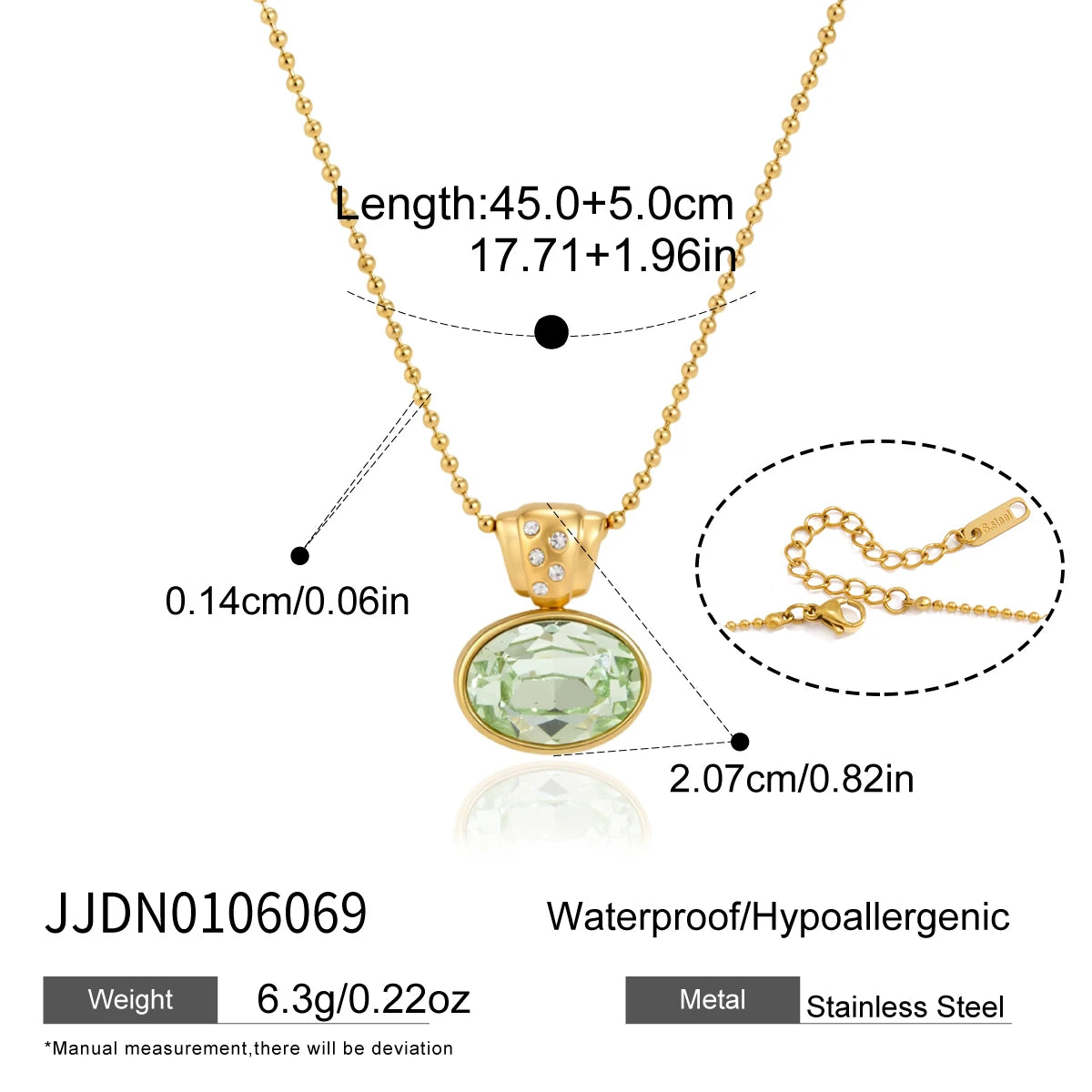 KIKA Elegant Multicolor Geometric Crystal Pendant Necklace PVD 18K Gold Plated Stainless Steel 316L