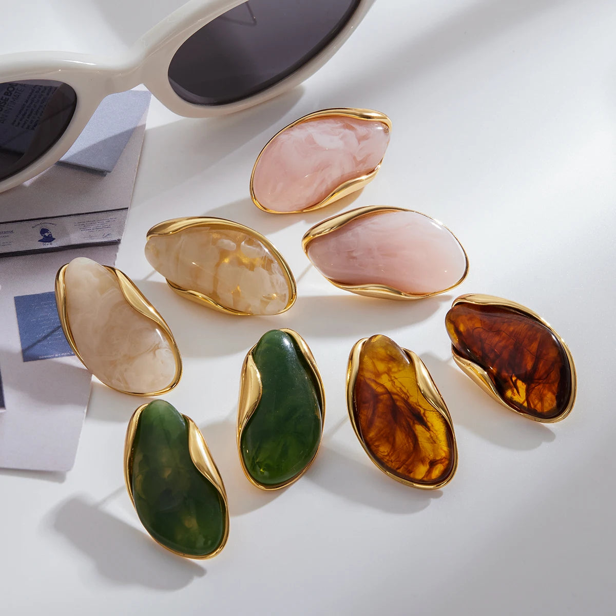 Kika Retro 18K Gold Color Plated Stainless Steel Irregular Resin Ear Studs