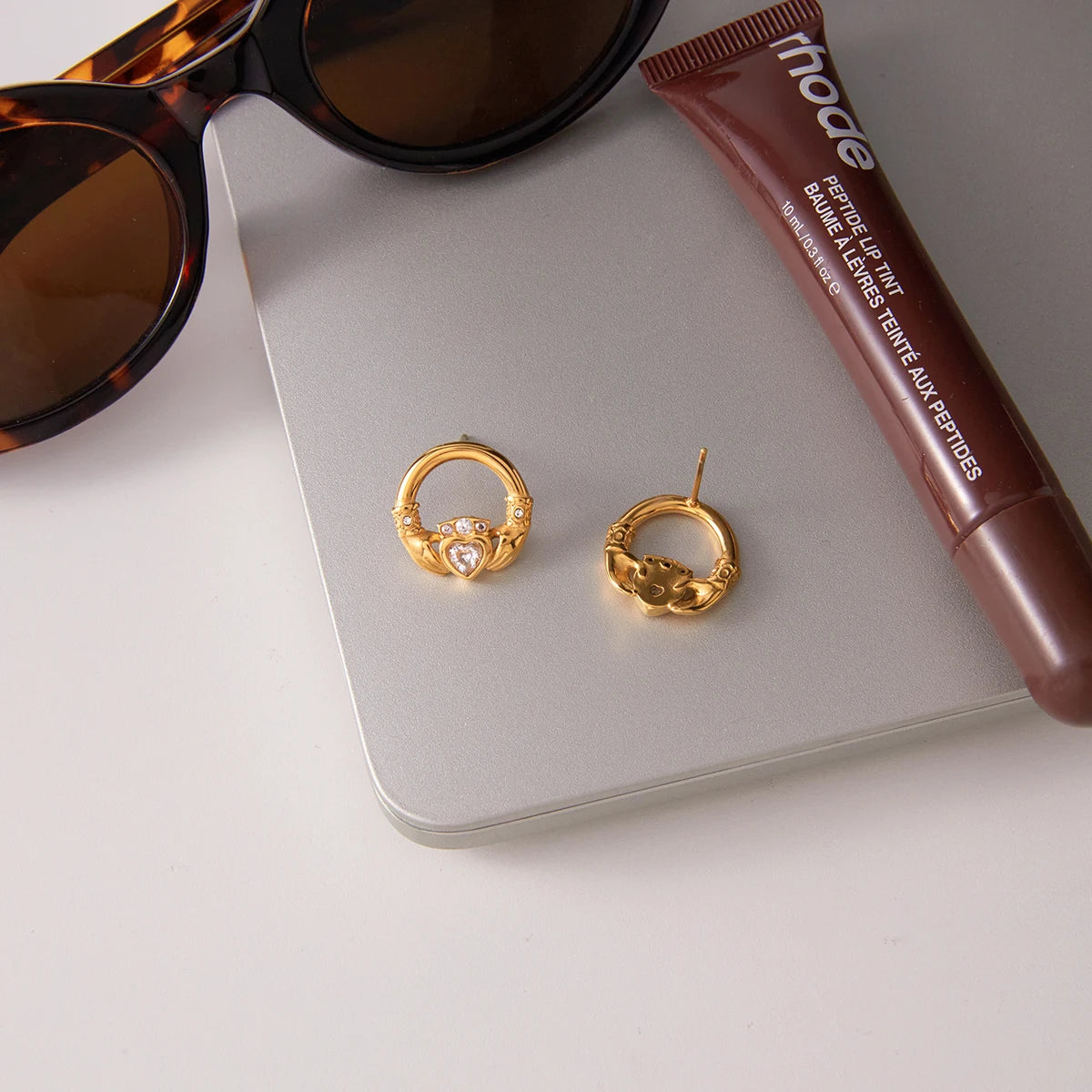 White Heart Shape Rhinestone Friendship Hands Hoop Earring