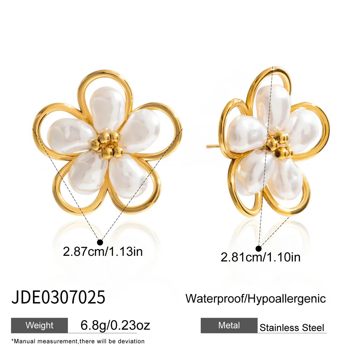 KIKA Vintage Elegant 18K Gold Color PVD Plated Stainless Steel 316L Resin Pearl Zircon Maple Leaf Earrings