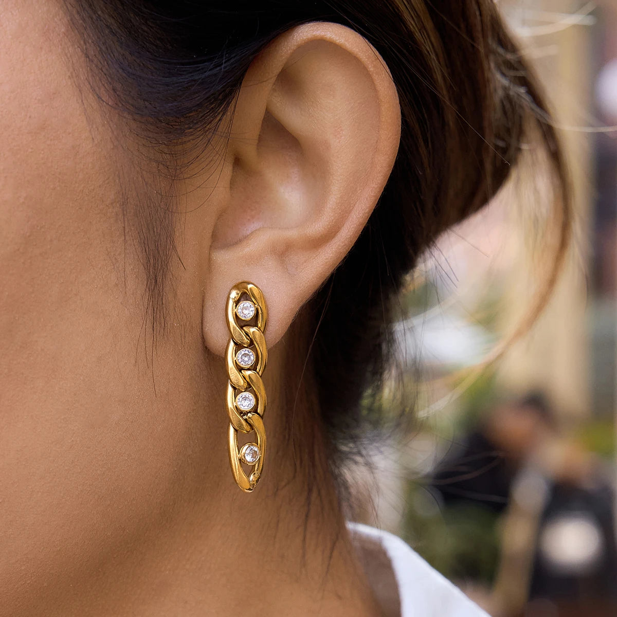 Kika Hollow-Out Long Flat Chain Tassel Earring
