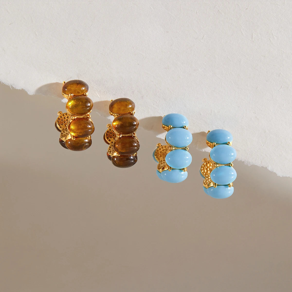 KIKA Vintage Turquoise Resin C Shape Stud Earrings For Women 18K Gold PVD Plated Stainless Steel 316L