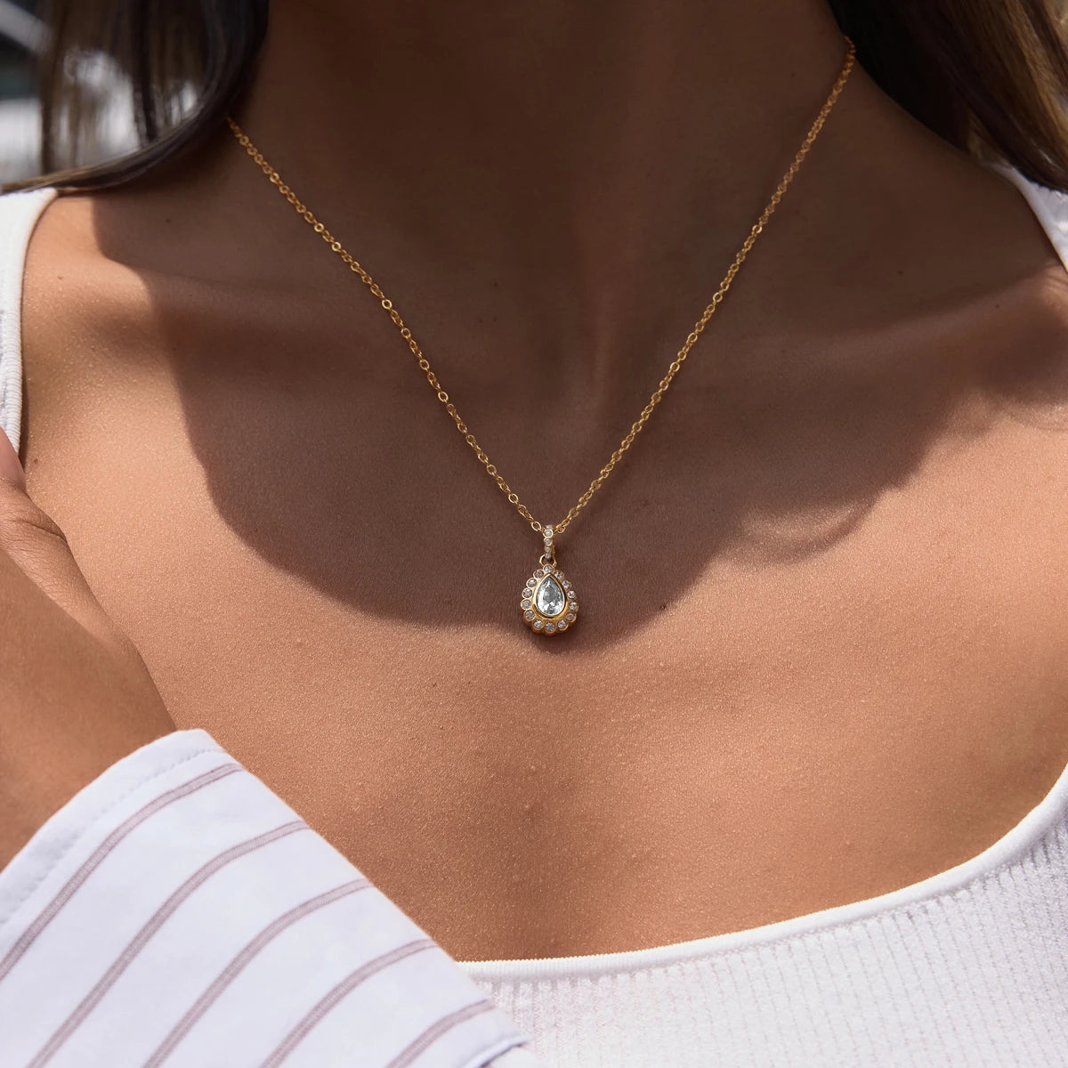 KIKA White Pink Zircon Pendant Necklace PVD Plated Stainless Steel 316L