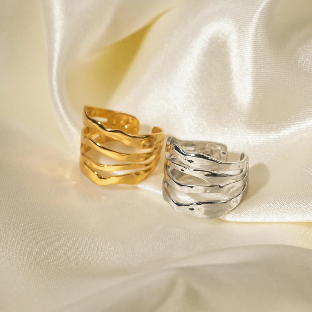Kika Hip Hop Multi layers Opening 18K Gold Plated Band Finger Ring Fashion Women's Hollow jewelry for women кольца женские