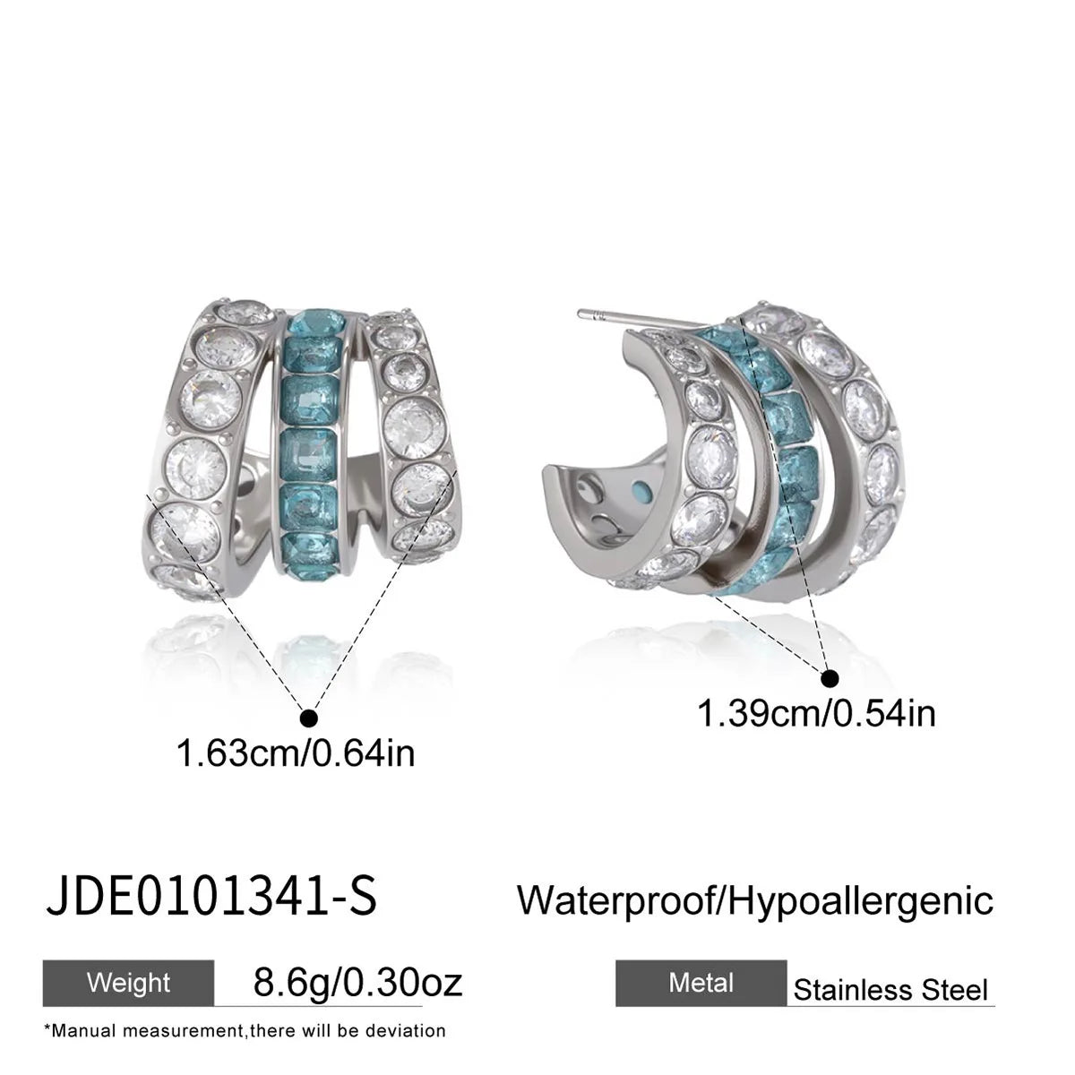 KIKA Delicate Zircon C Shape Stud Earrings PVD 18K Gold Plated Stainless Steel 316L