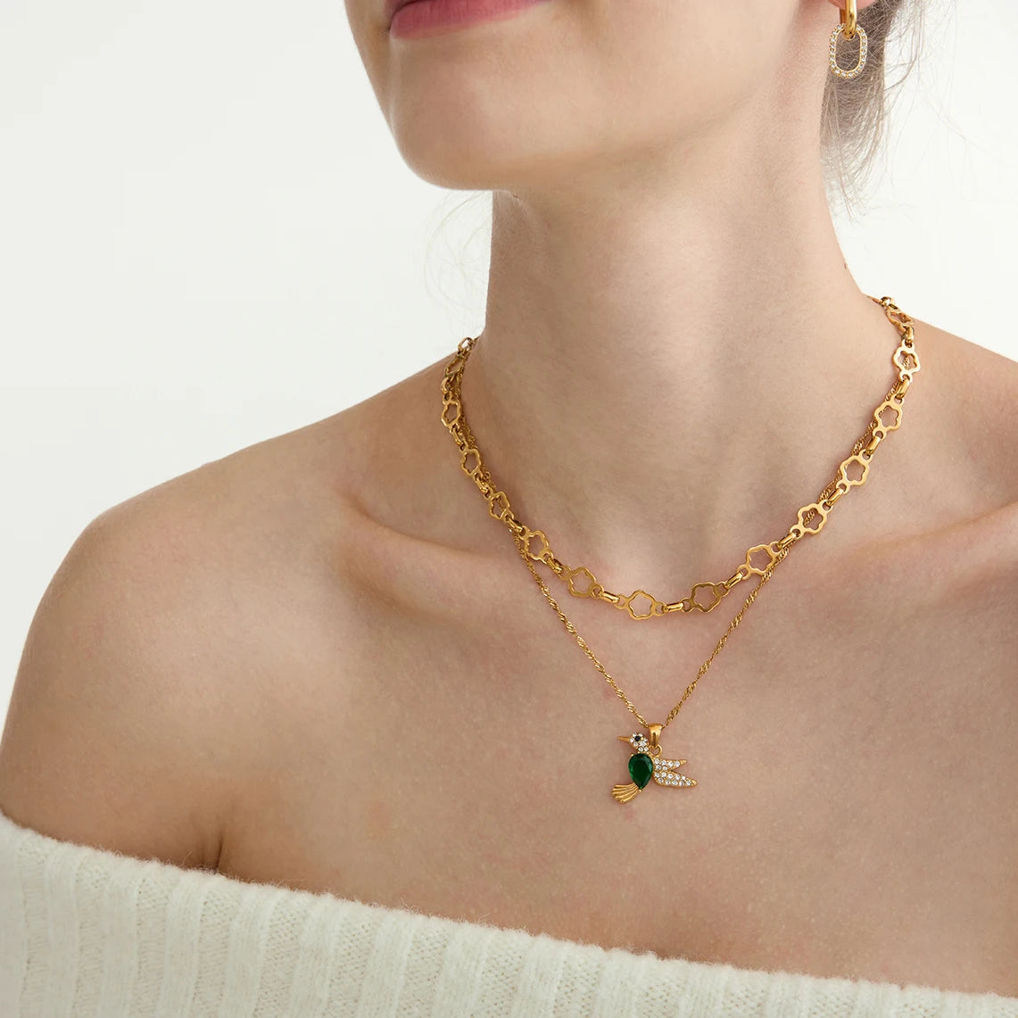Kika Simple Classic 18K PVD Stainless Steel Hollow Flower Basic Chain Necklace