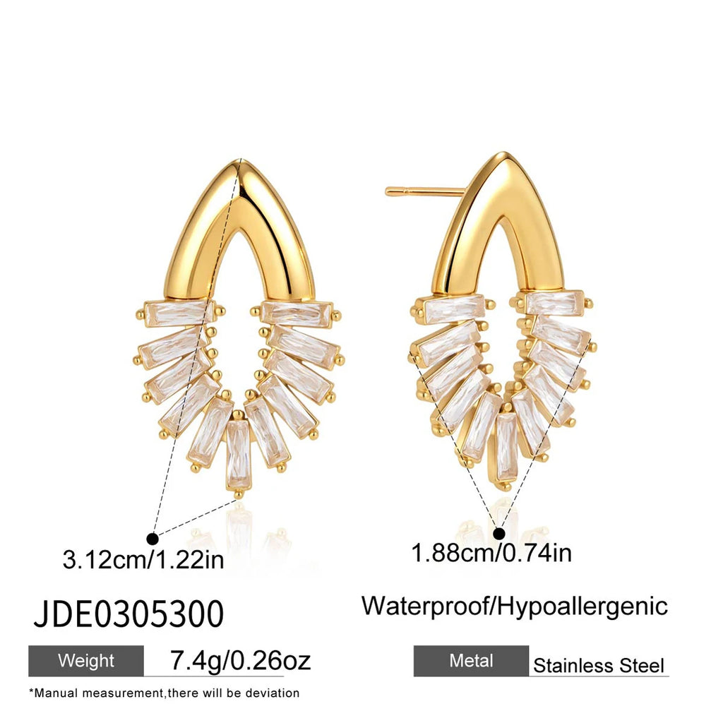 KIKA  Delicate Crystal Eye Shape Stud Earrings PVD 18K Gold Plated Stainless Steel 316L