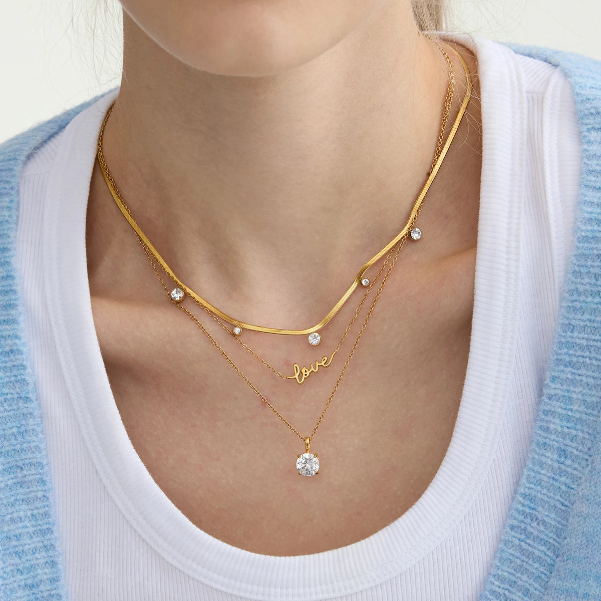 Kika Minimalist White Zircon Geometric Pendant O-Chain Necklace