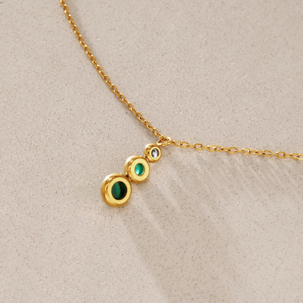KIKA Malachite Stone Zircon Pendant Necklace For Women Minimalist 18K Gold PVD Plated Stainless Steel 316L