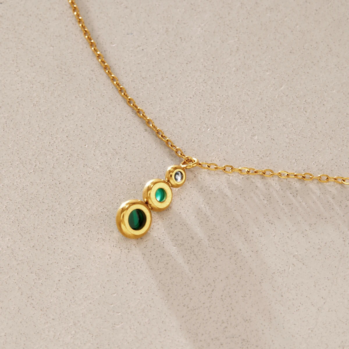 KIKA Malachite Stone Zircon Pendant Necklace For Women Minimalist 18K Gold PVD Plated Stainless Steel 316L
