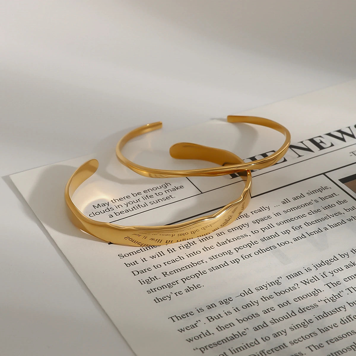 KIKA Minimalist 2Pcs Wave Opening Bracelet 18K Gold Color Plated Stainless Steel Stacked Bracelet Women's Jewelry