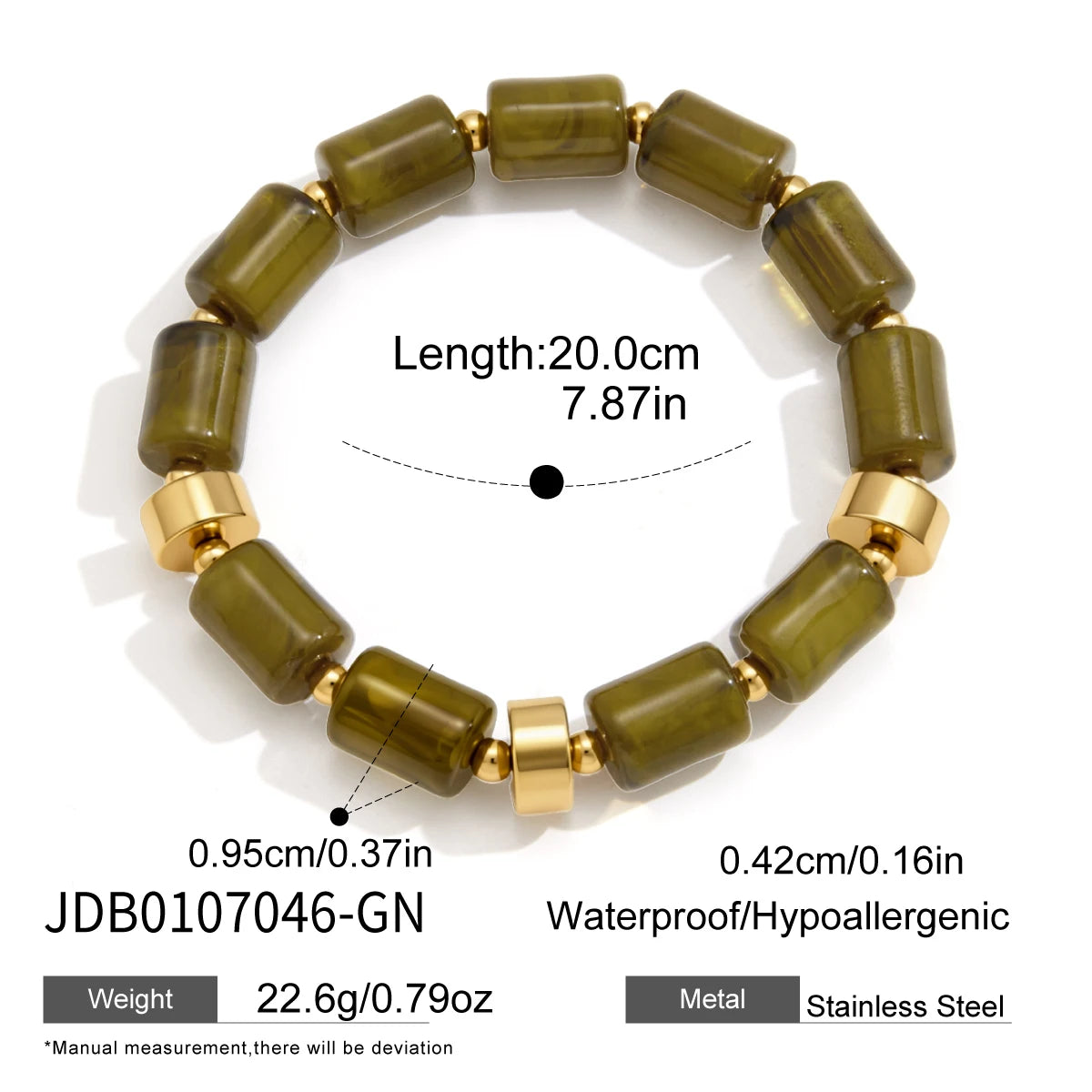 KIKA Vintage Elastic Resin Bracelet For Women Minimalist Gold Color CCB Plastic Beads Bracelet Autumn Winter Fashion Jewelry