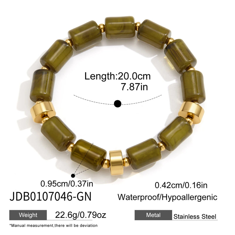 KIKA Vintage Elastic Resin Bracelet For Women Minimalist Gold Color CCB Plastic Beads Bracelet Autumn Winter Fashion Jewelry
