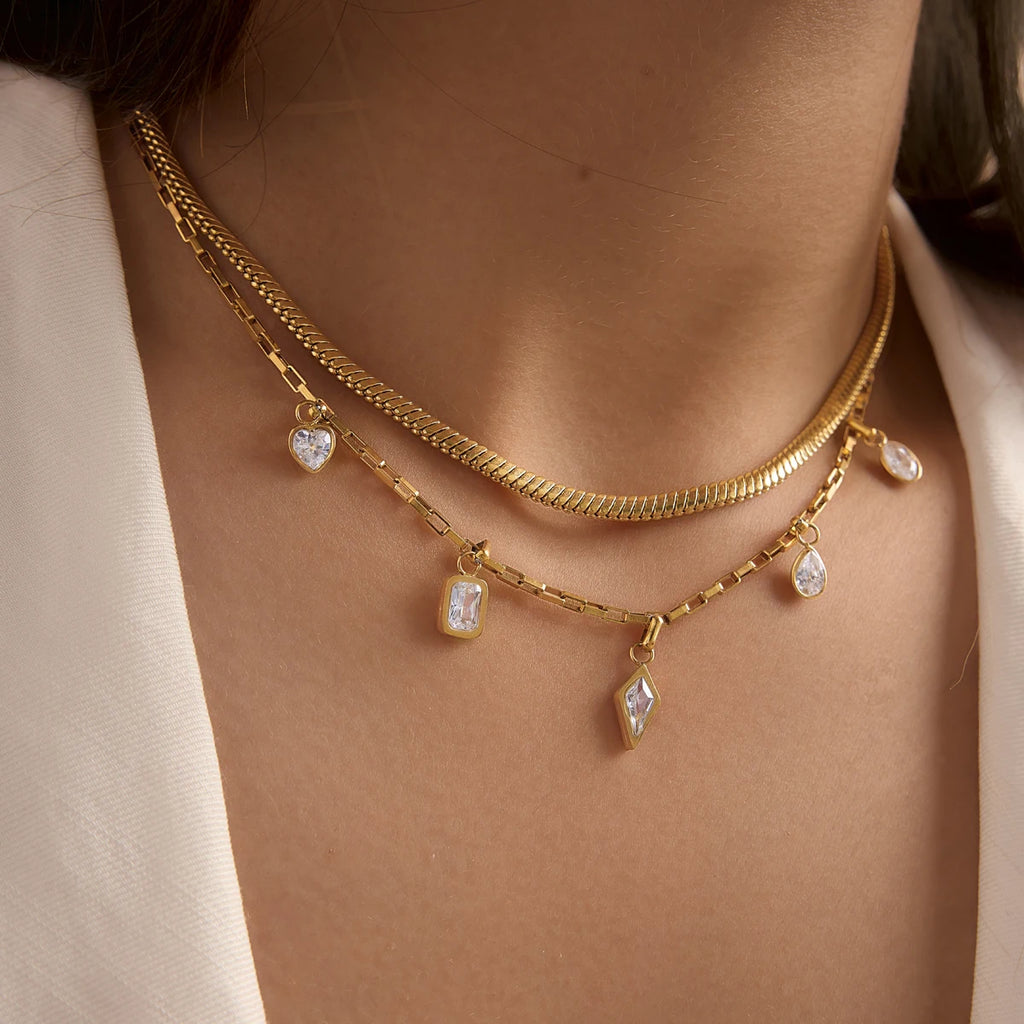Kika Geometric Zircon Pendant Necklace Minimalist 18K Gold PVD Plated Stainless Steel Necklace 316L