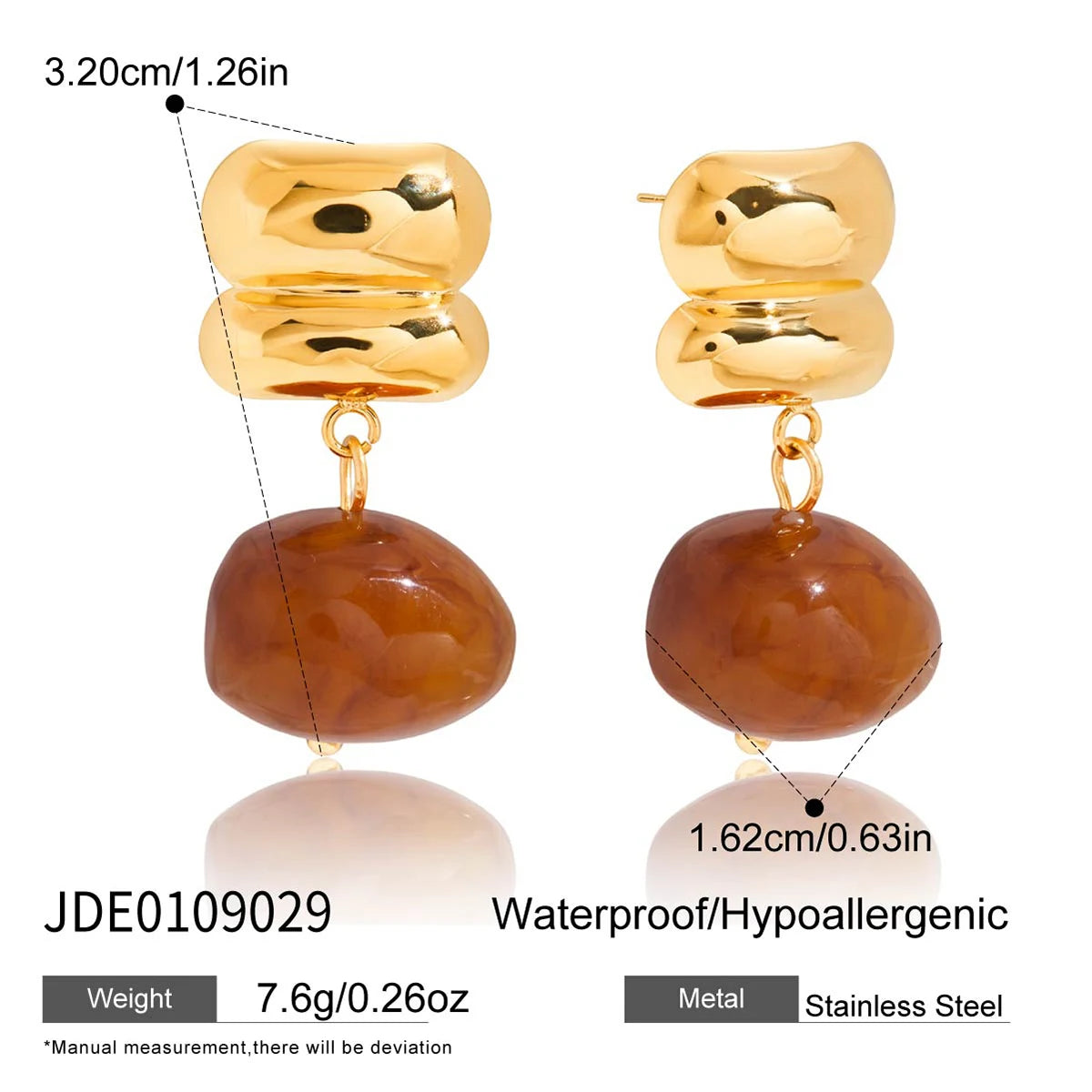 KIKA Multicolor Resin Drop Earrings Minimalist 18K Gold PVD Plated Stainless Steel 316L