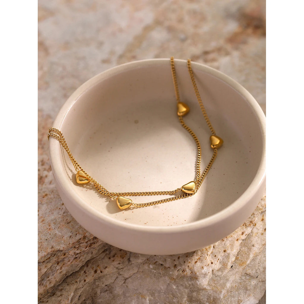 KIKA Chic Stainless Steel 316L Love Double Layer Anklet 18K Gold PVD Plated Waterproof Metal